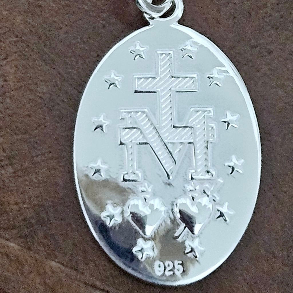 Sterling Silver Miraculous Medal Virgin Mary Necklace - Picture 6 of 8